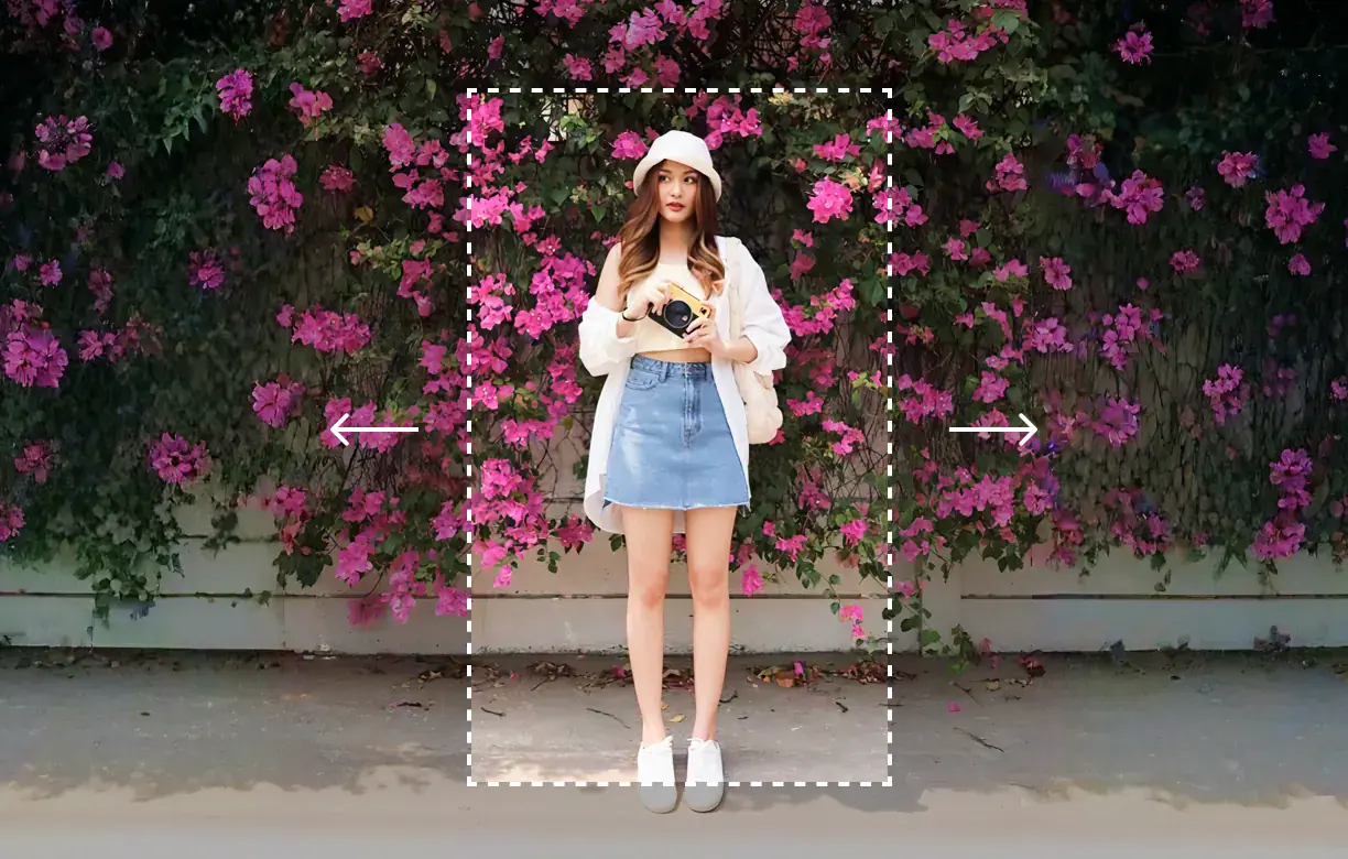 Expanded photo canvas with newly generated background around the subject